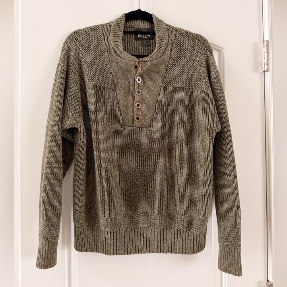 RedHead Men's Green Crewneck Henley Sweater
